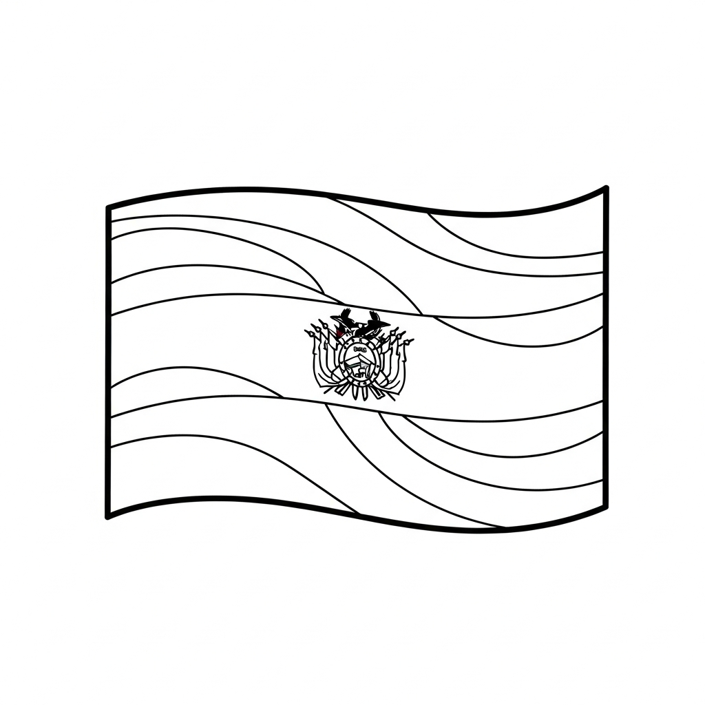 Desenho de bandeira bolivia para colorir com faixas horizontais e brasão central