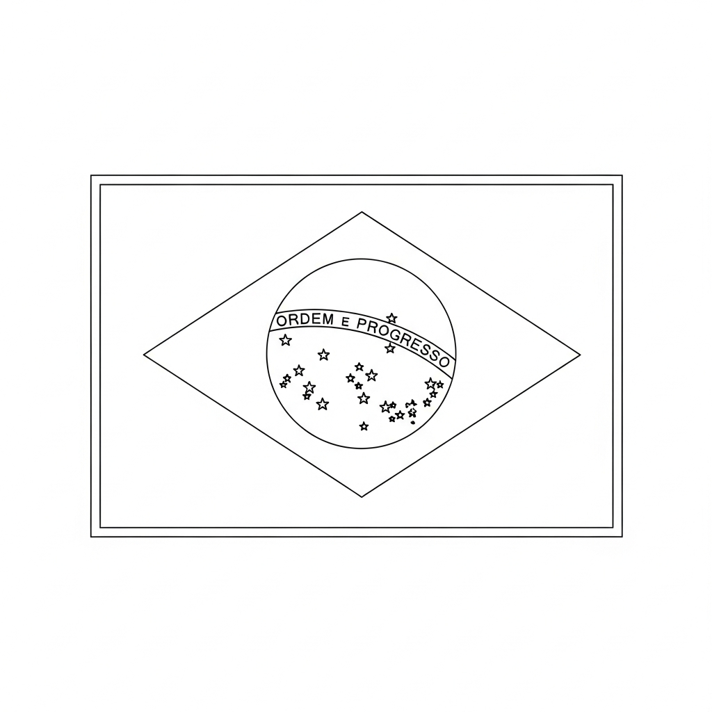 Desenho de bandeira brasil para colorir com losango e círculo central
