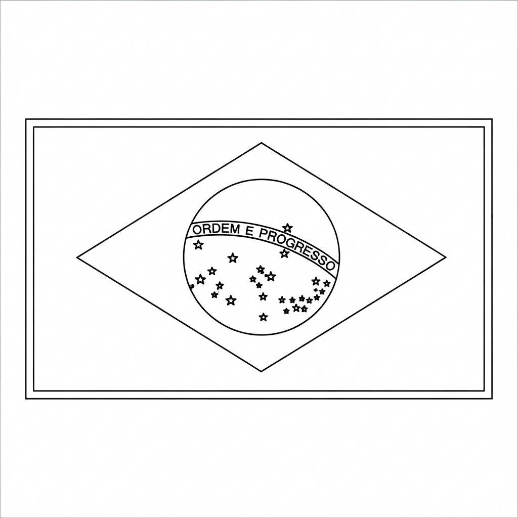Desenho de bandeira brasil para colorir com mastro e formas simples