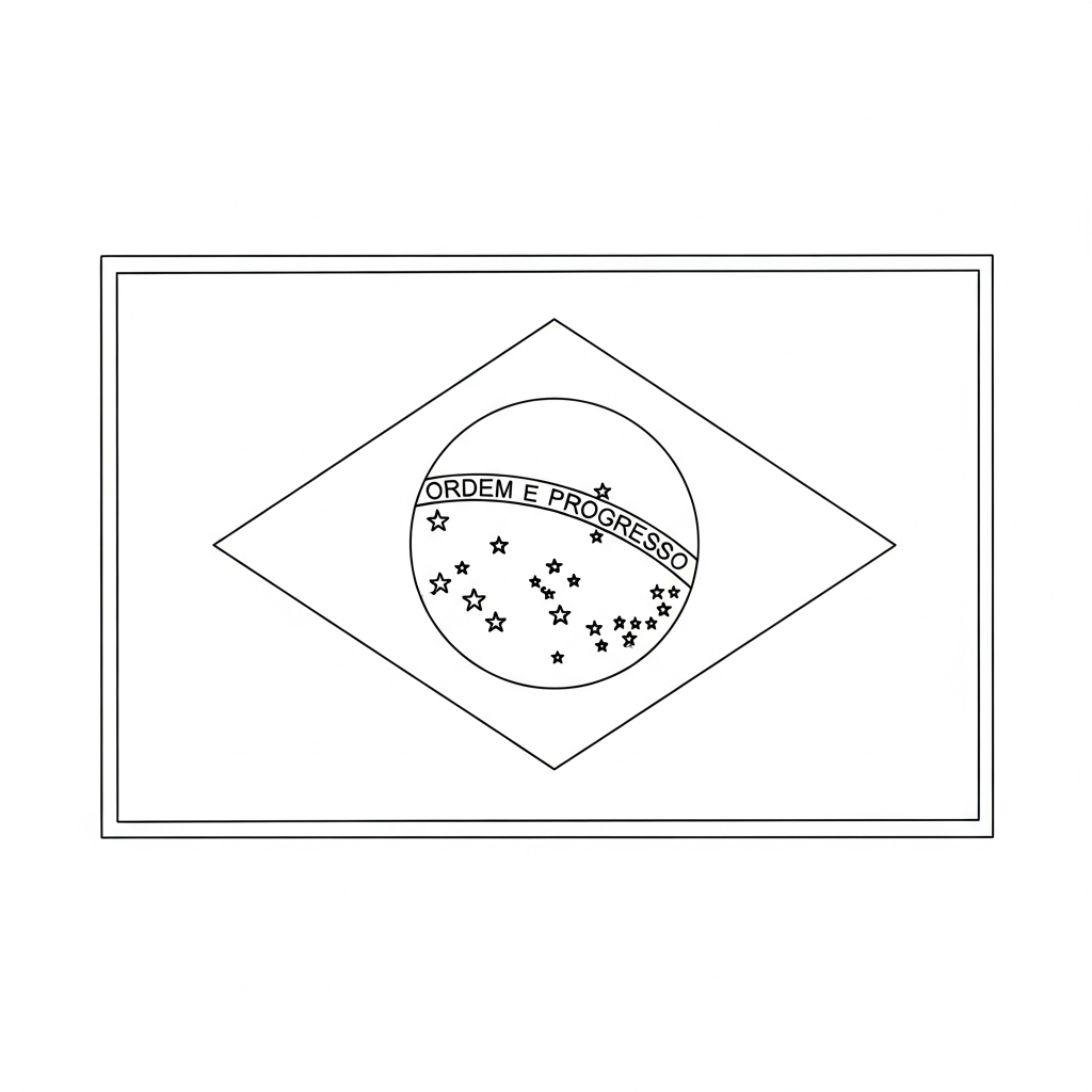 Desenho de bandeira brasil para colorir com losango, círculo e estrelas