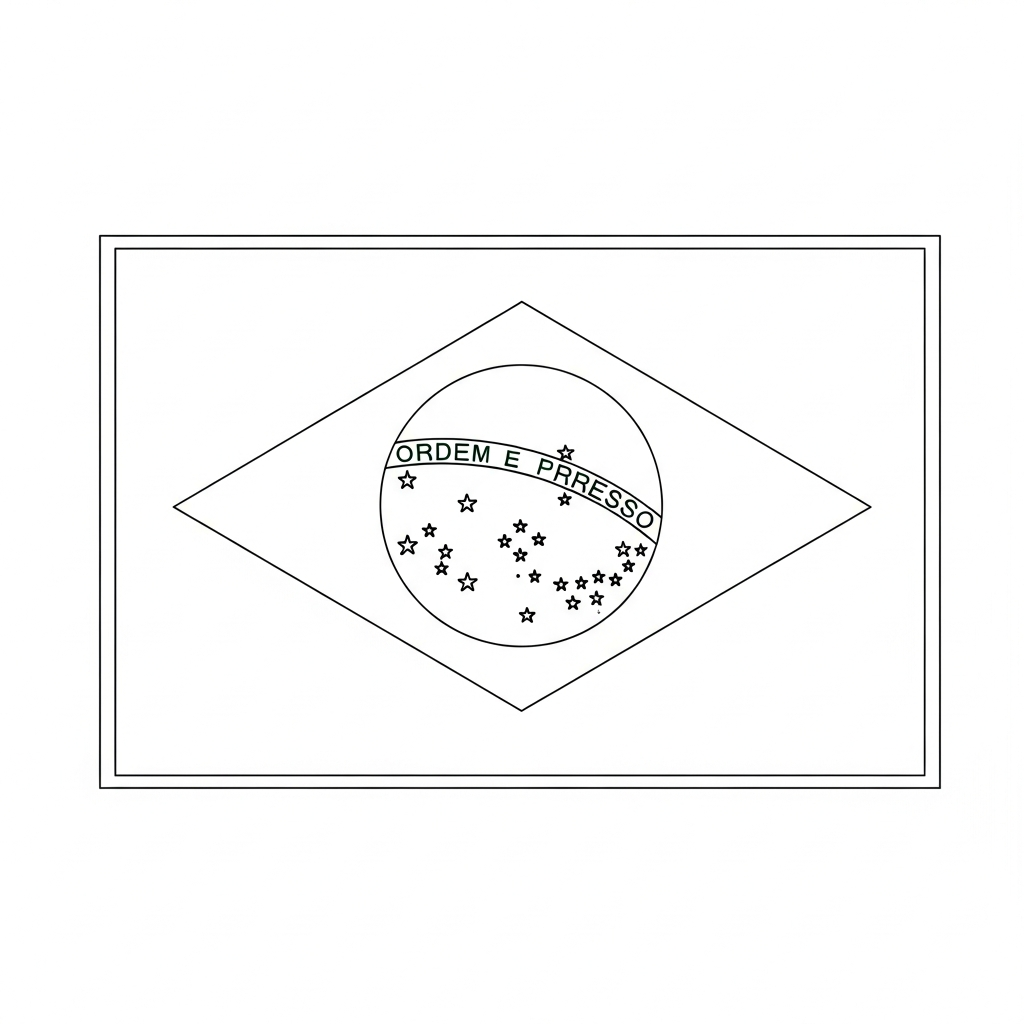 Desenho de bandeira brasil para colorir com losango, círculo e estrelas