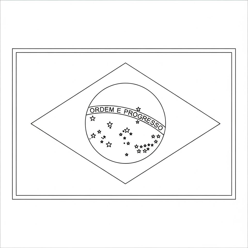Desenho de bandeira brasil para colorir com losango, círculo e estrelas