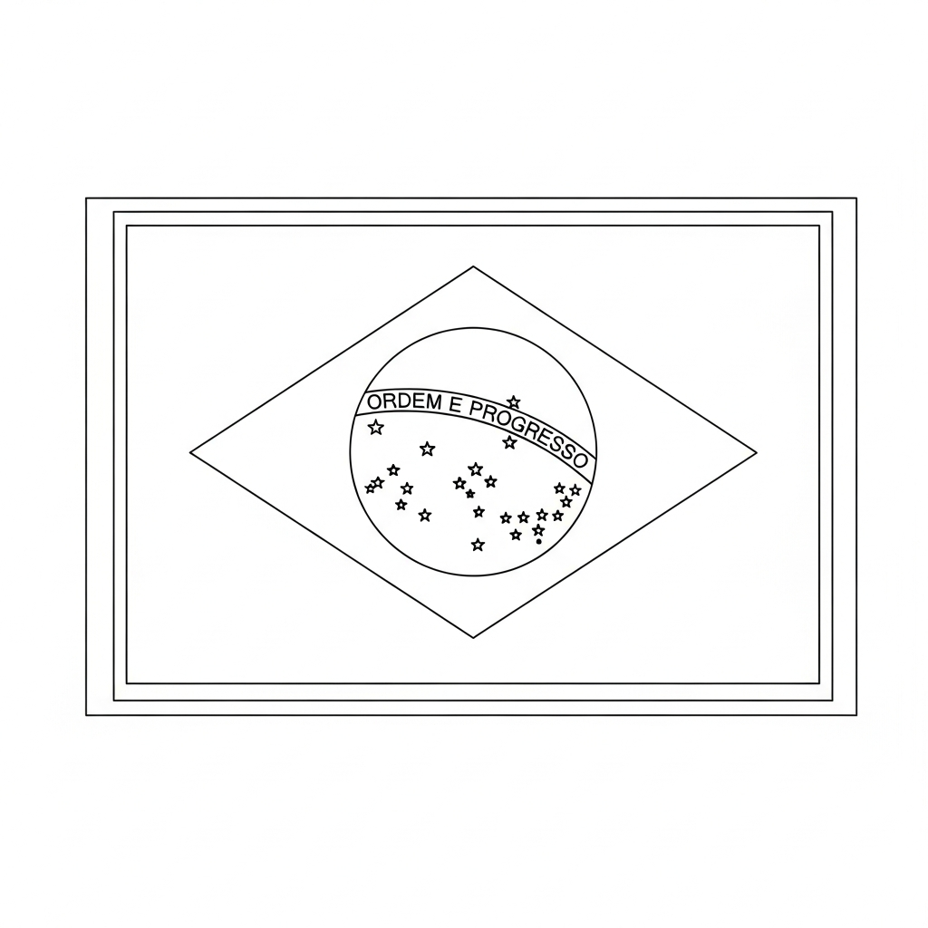 Desenho de bandeira brasil para colorir com losango, círculo central e estrelas