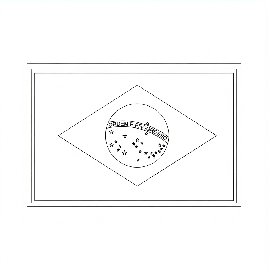 Desenho de bandeira brasil para colorir com losango e círculo central