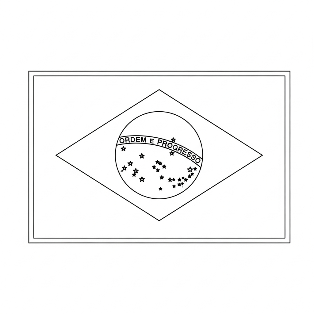 Desenho de bandeira brasil para colorir com mastro e detalhes simples