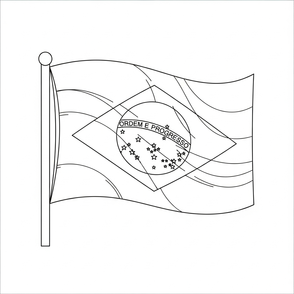 Desenho de bandeira brasil para colorir com losango, círculo central e estrelas