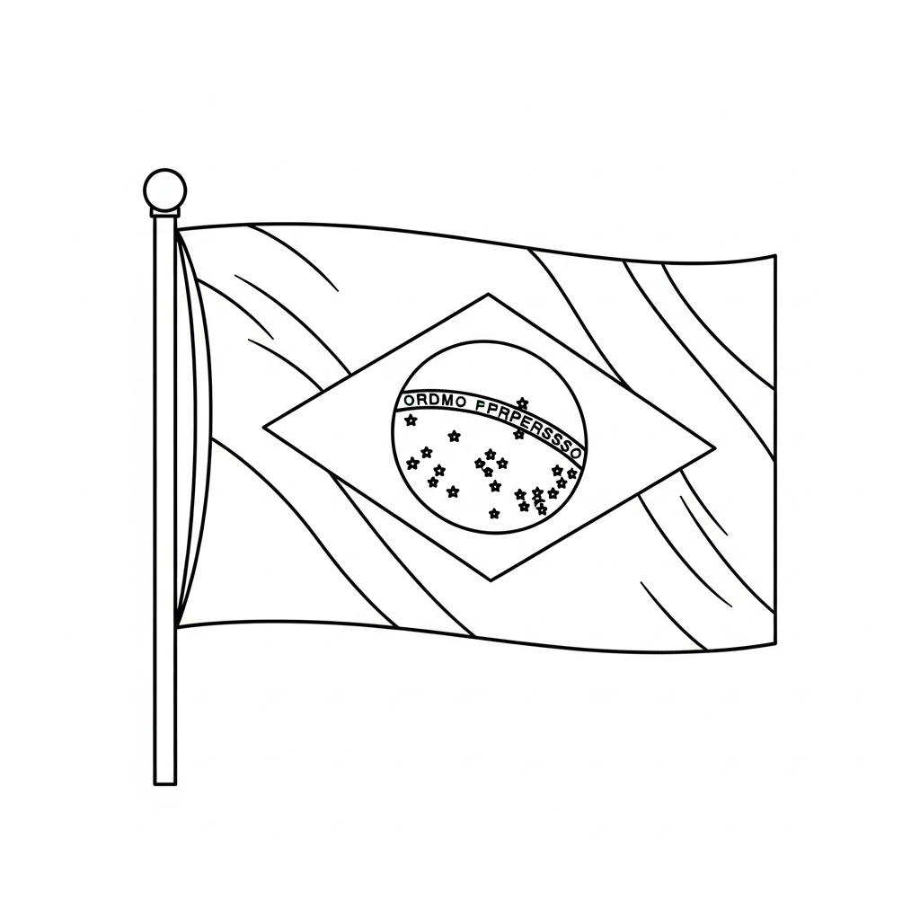 Desenho de bandeira brasil para colorir com contornos simples e estrelas destacadas