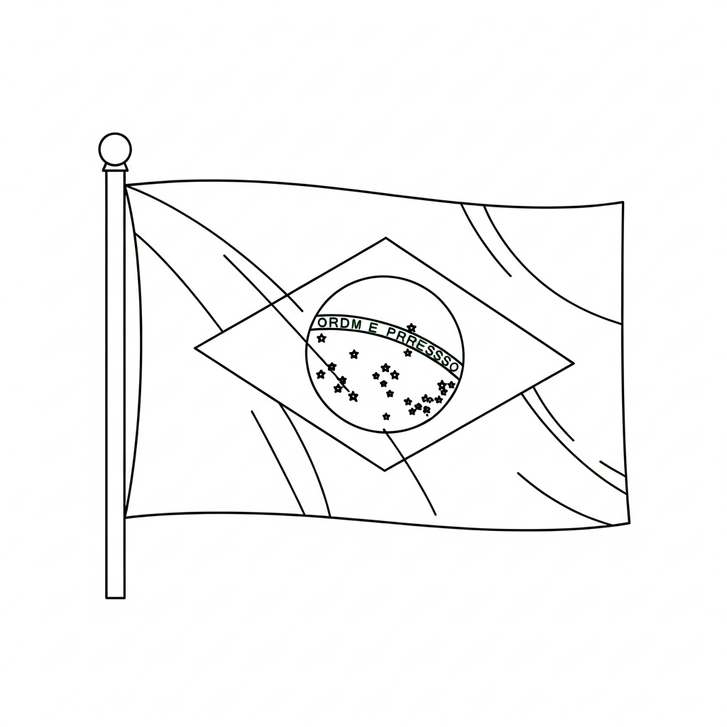 Desenho de bandeira brasil para colorir com contornos simples e estrelas detalhadas