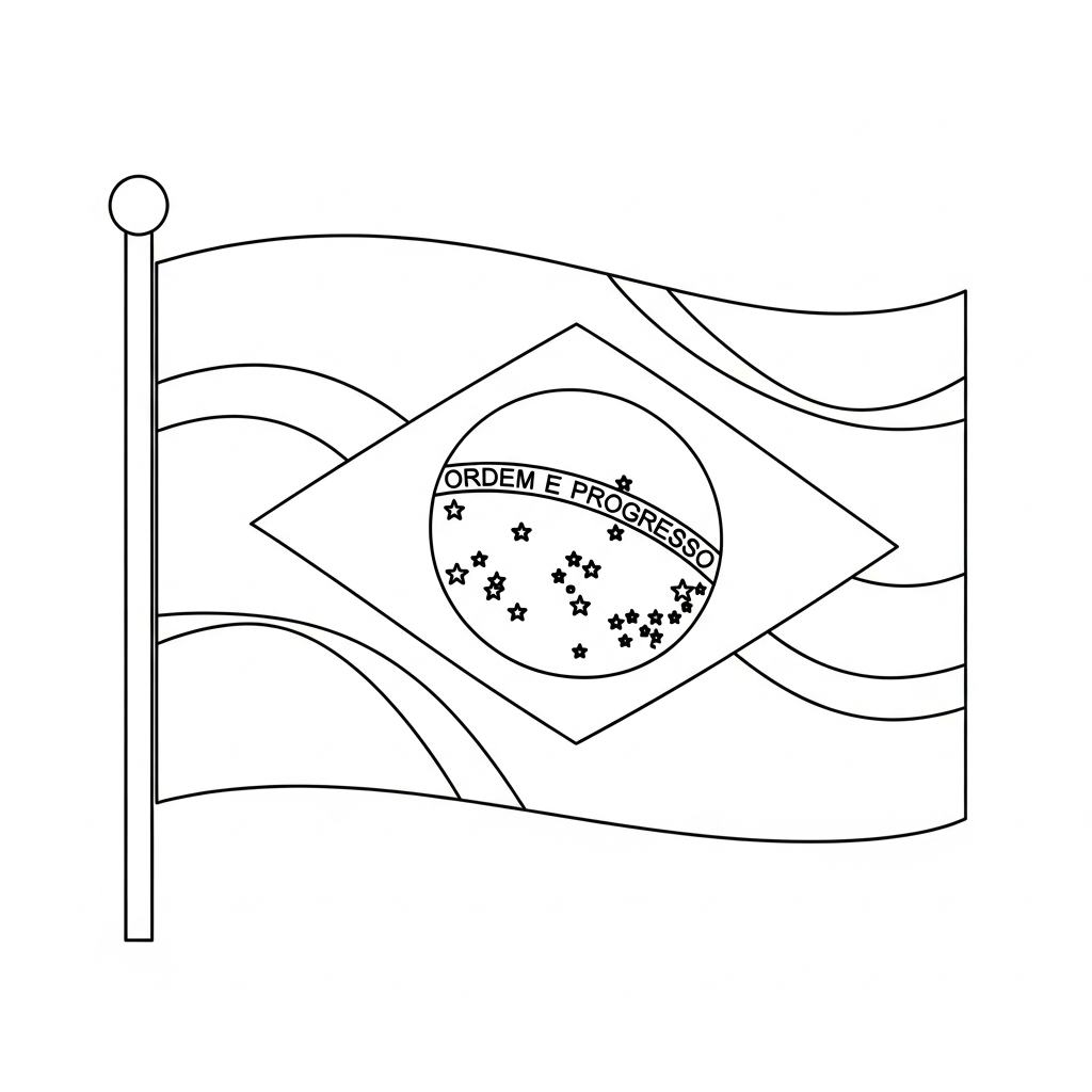 Desenho de bandeira brasil para colorir com losango, círculo e estrelas