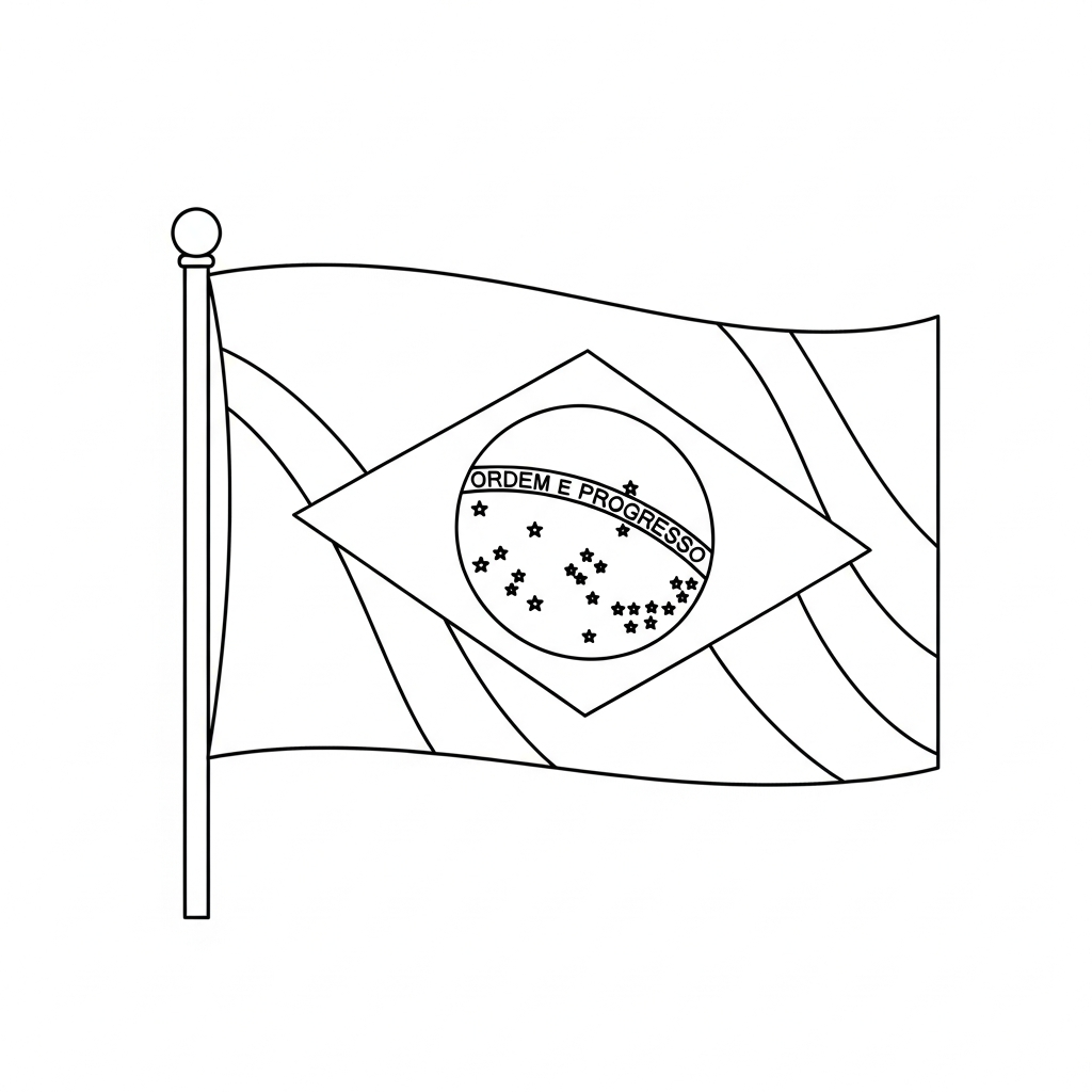 Desenho de bandeira brasil para colorir com losango central e círculo estrelado