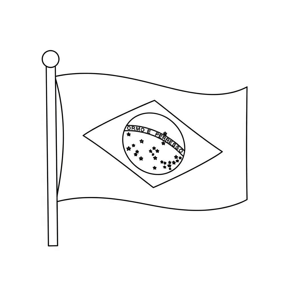 Desenho de bandeira brasil para colorir com losango central e círculo estrelado