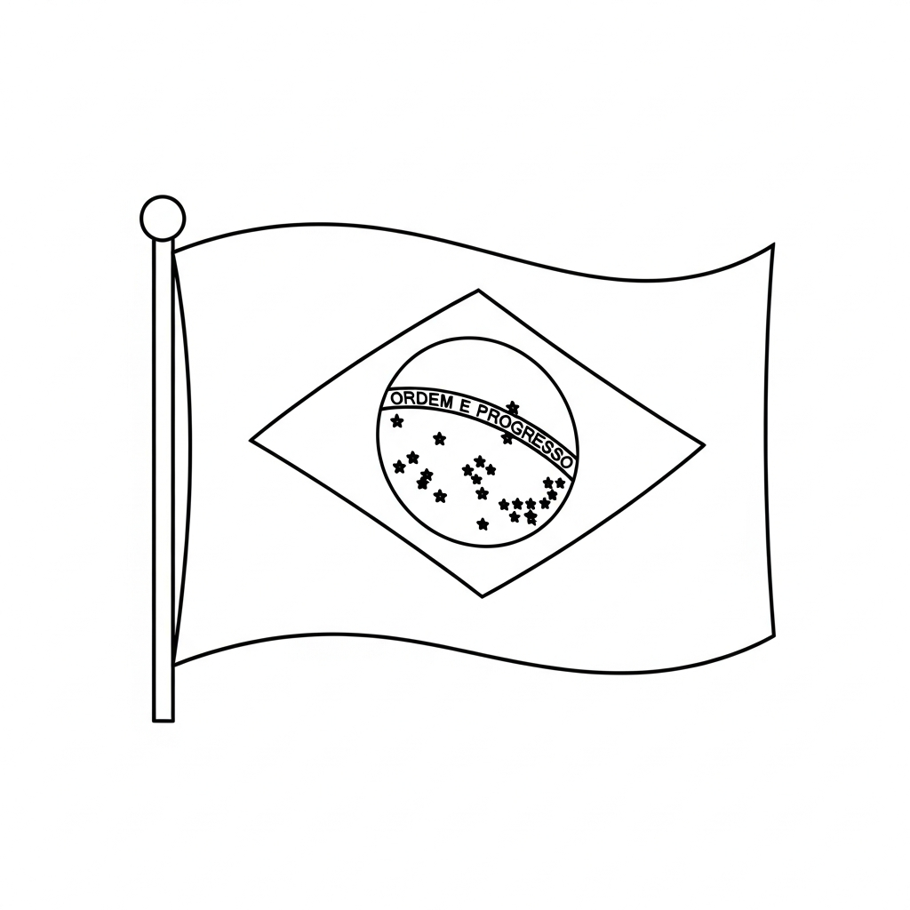 Desenho de bandeira brasil para colorir com contornos simples e estrela central
