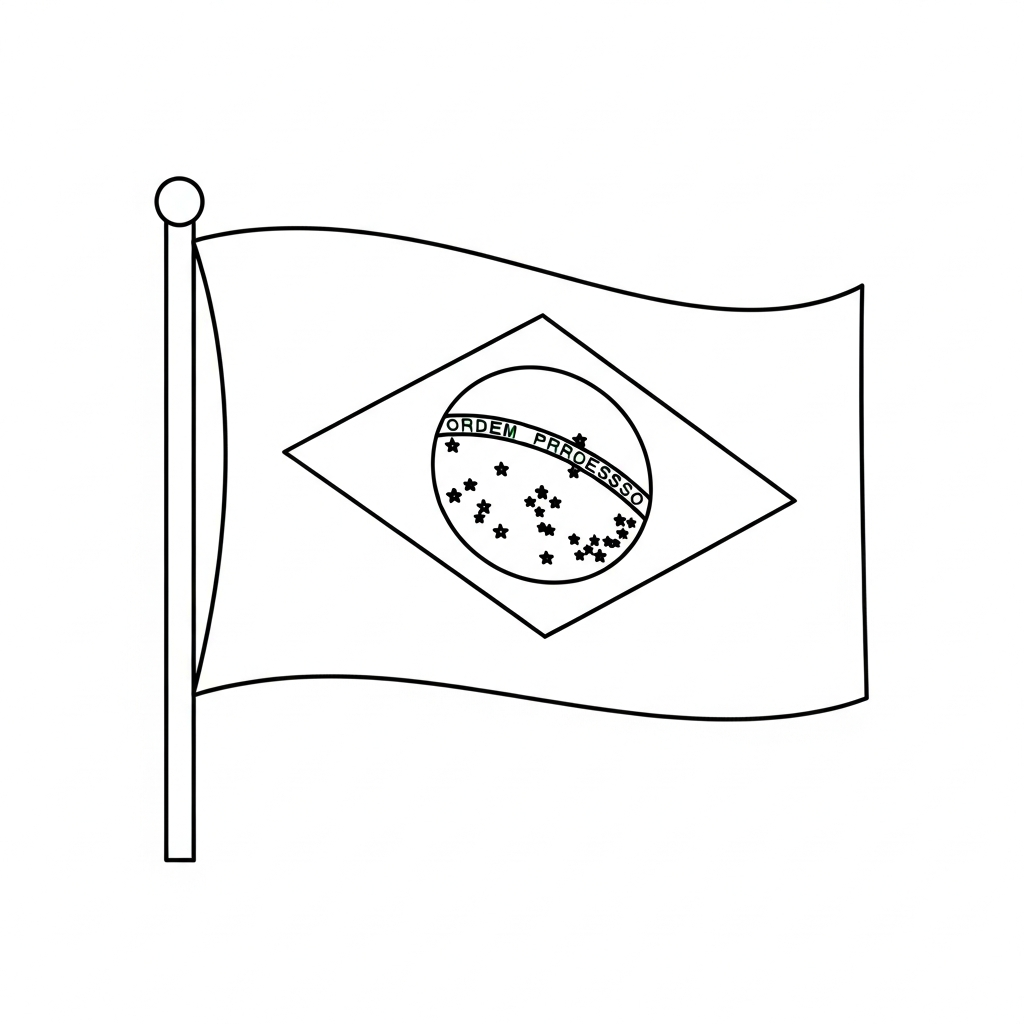 Desenho de bandeira brasil para colorir com formas simples e contornos definidos