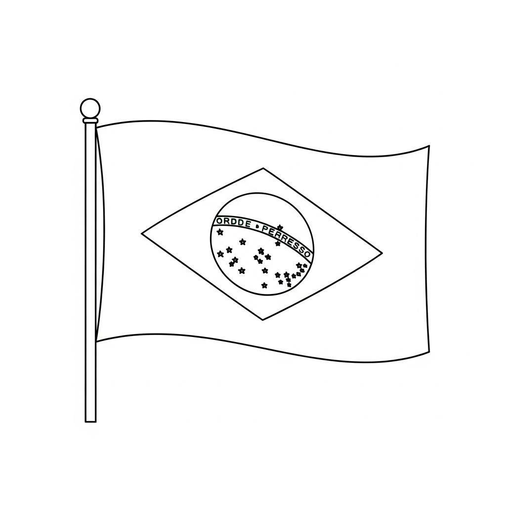 Desenho de bandeira brasil para colorir com formas simples e traços definidos