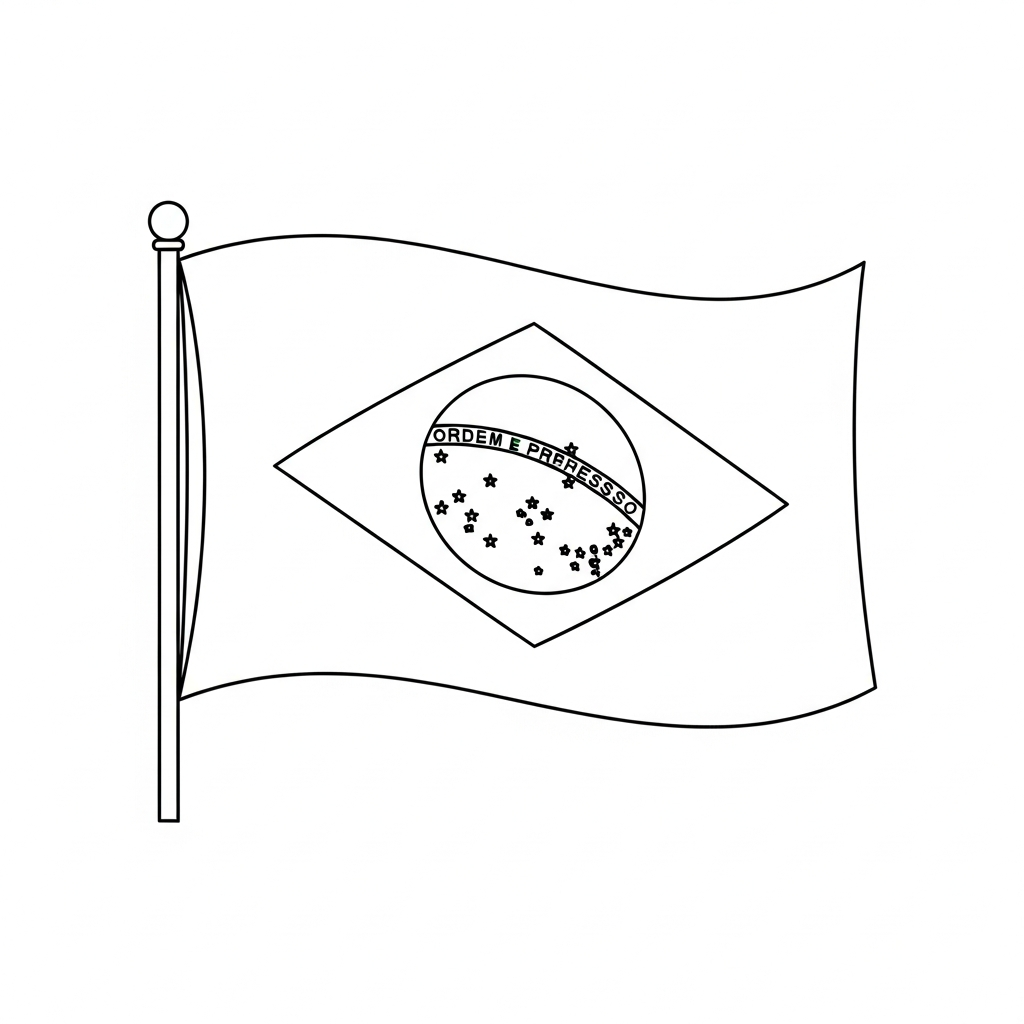 Desenho de bandeira brasil para colorir com contornos simples e detalhes nacionais