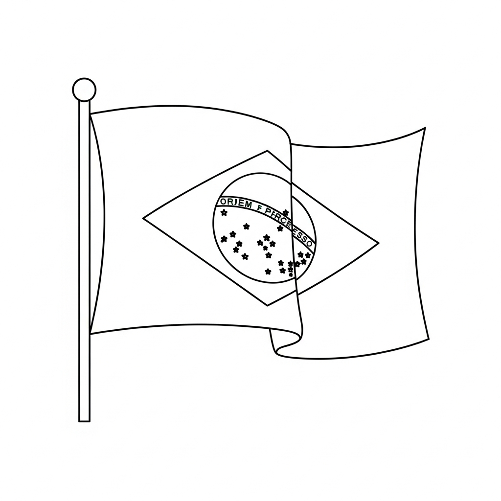 Desenho de bandeira brasil para colorir com contornos simples e estrelas detalhadas