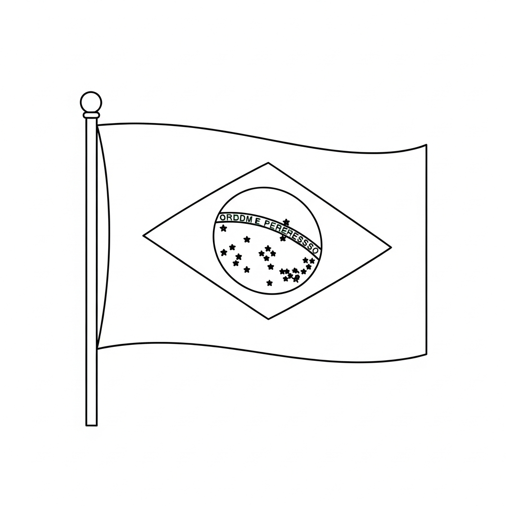 Desenho de bandeira brasil para colorir com formas simples e contornos definidos