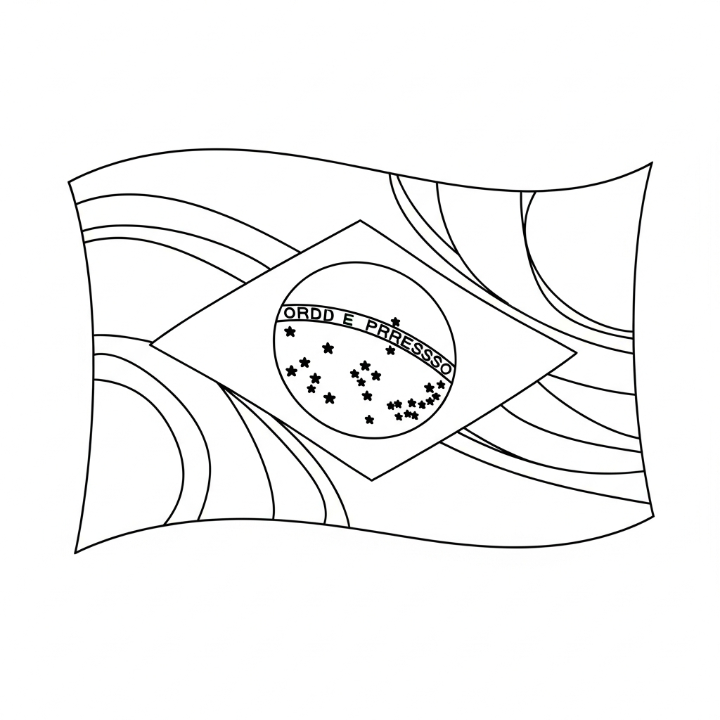 Desenho de bandeira brasil para colorir com contornos simples e detalhes nacionais