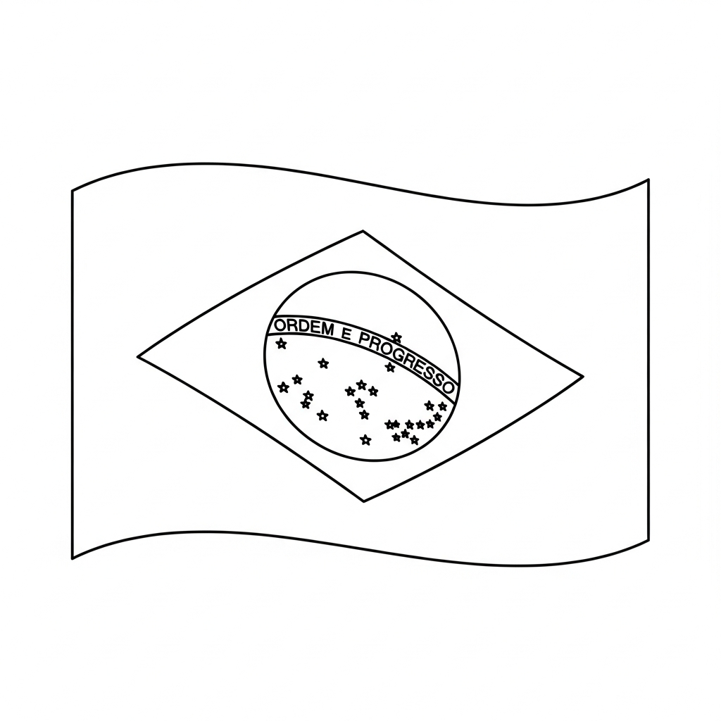 Desenho de bandeira brasil para colorir com losango, círculo central e estrelas