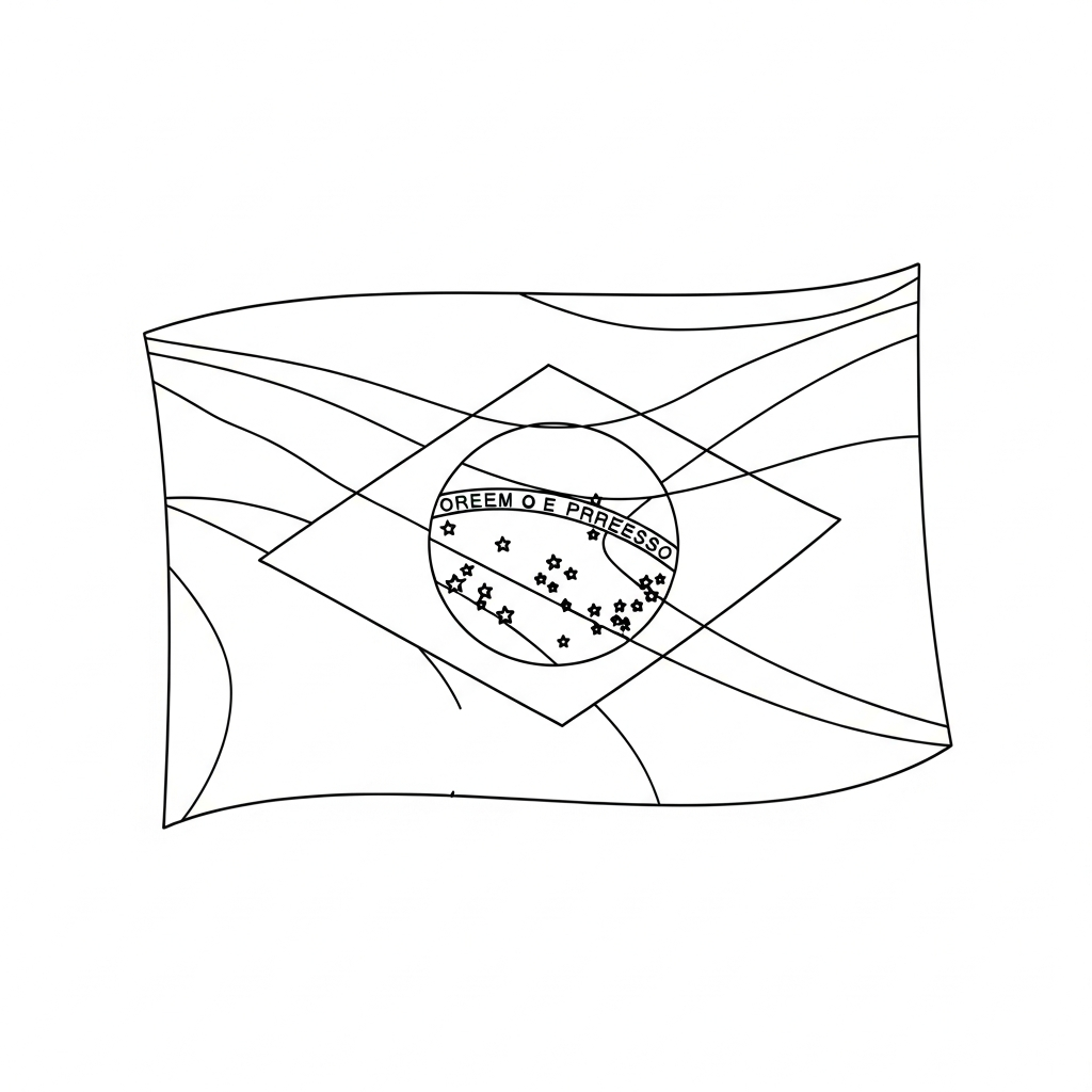 Desenho de bandeira brasil para colorir com losango e círculo central detalhados