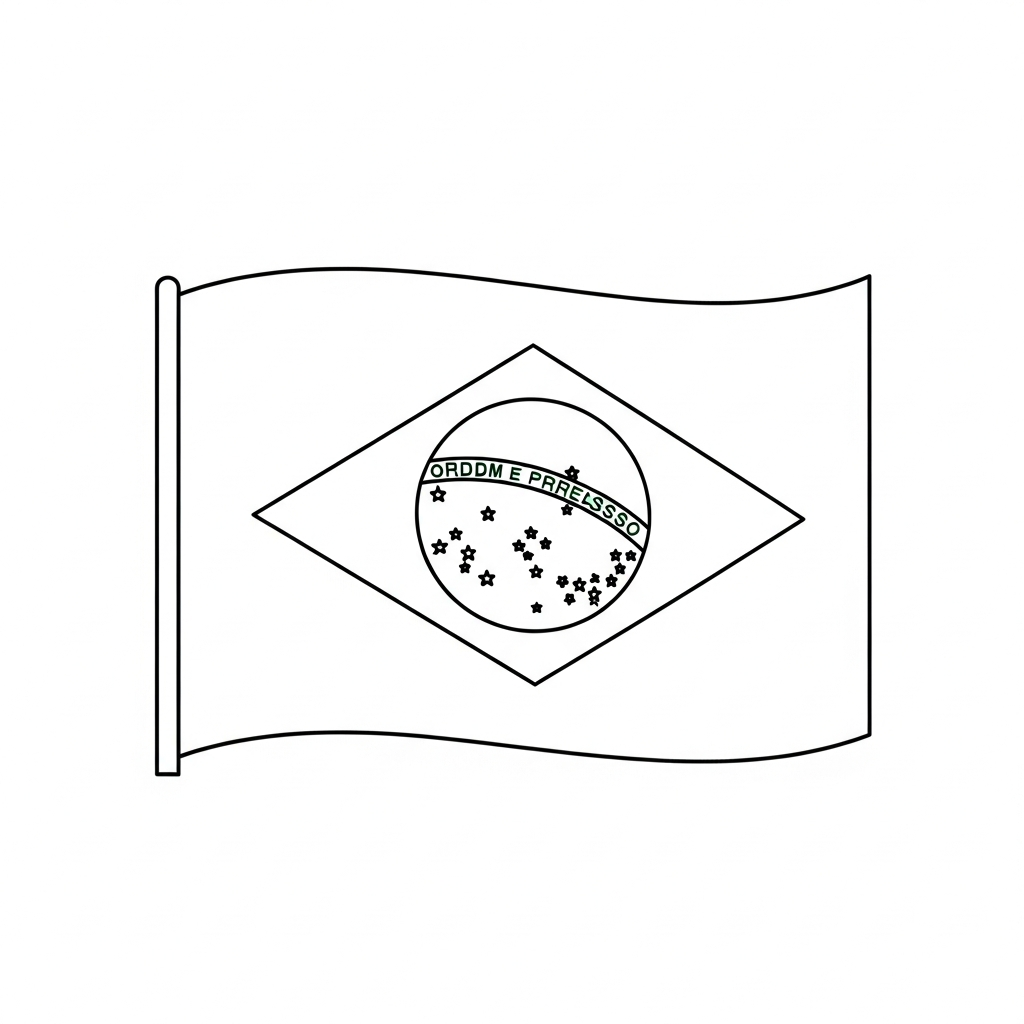 Desenho de bandeira brasil para colorir com contornos simples e estrelas destacadas