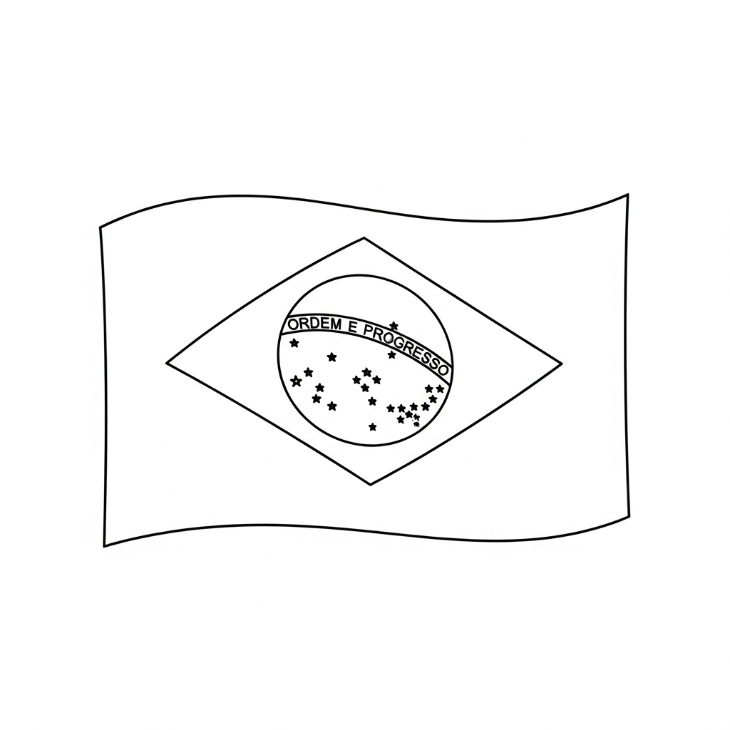 Desenho de bandeira brasil para colorir com formas simples e contornos definidos