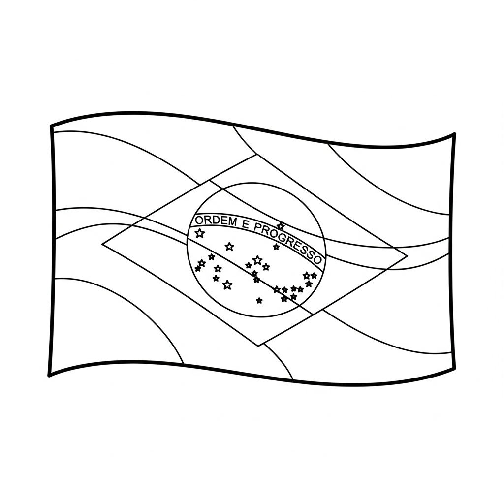 Desenho de bandeira brasil para colorir com linhas simples e detalhes nacionais