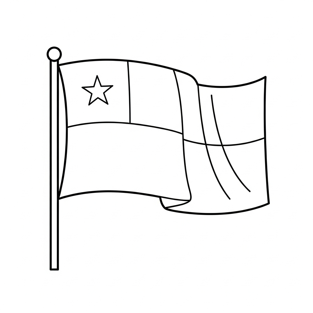 Desenho de bandeira chile para colorir com estrela e faixas simples