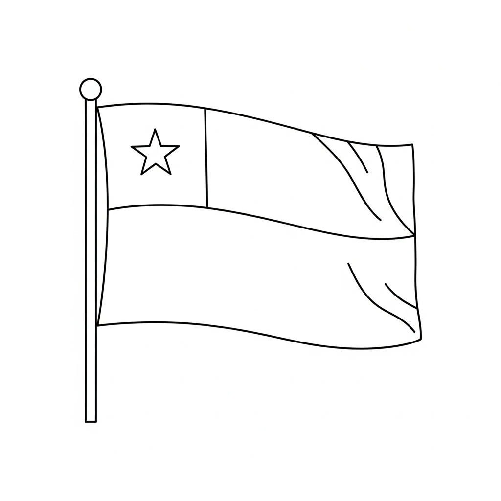 Desenho de bandeira chile para colorir com estrela e faixas simples