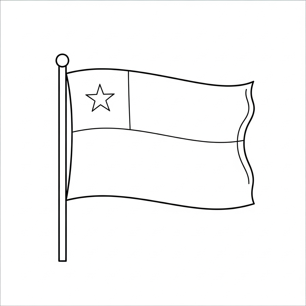 Desenho de bandeira chile para colorir com estrela e listras simples