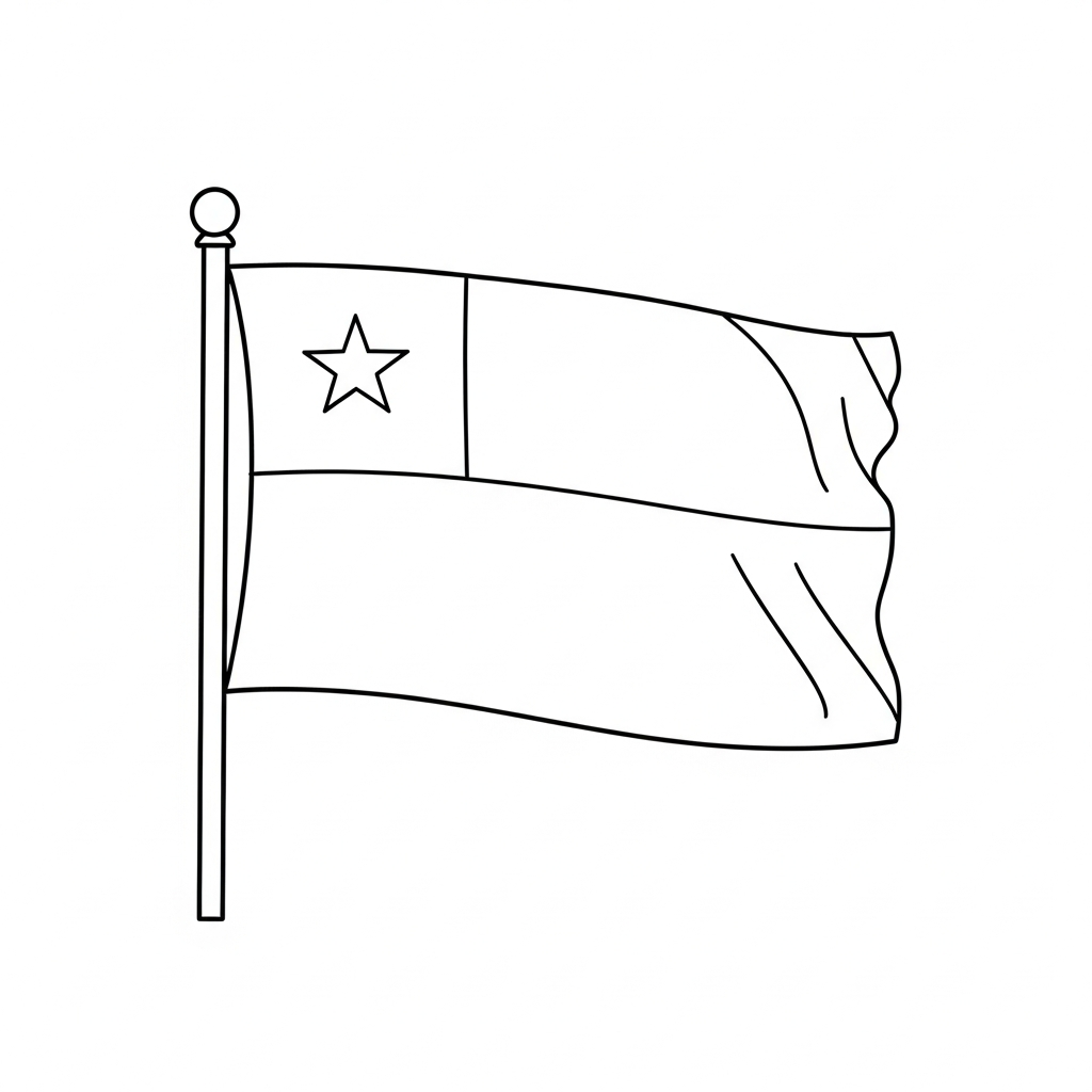 Desenho de bandeira chile para colorir com estrela e faixas simples