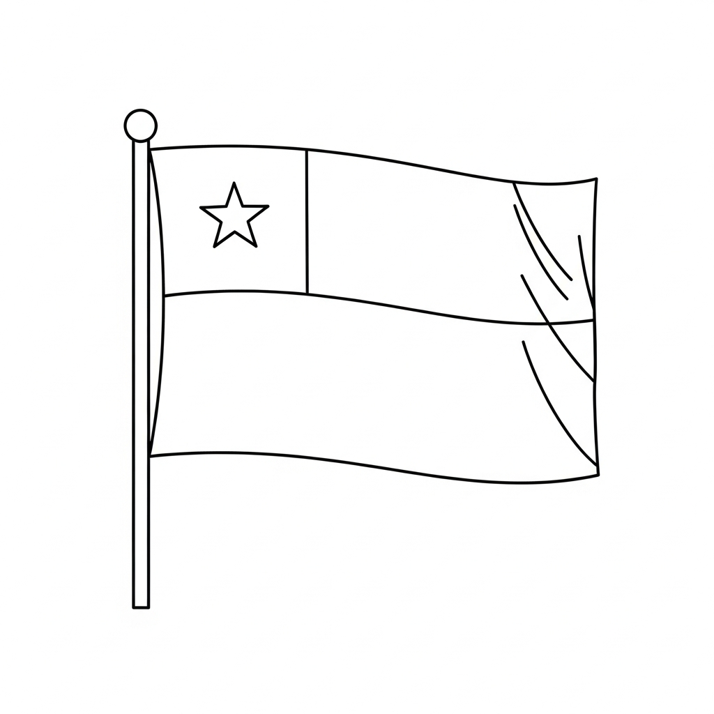 Desenho de bandeira chile para colorir com estrela e faixas simples