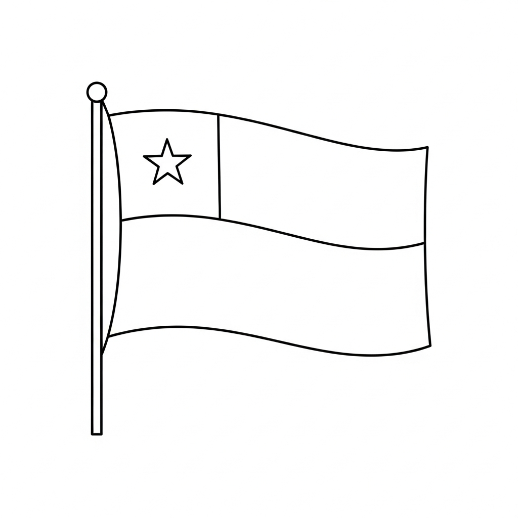 Desenho de bandeira chile para colorir com estrela e faixas simples