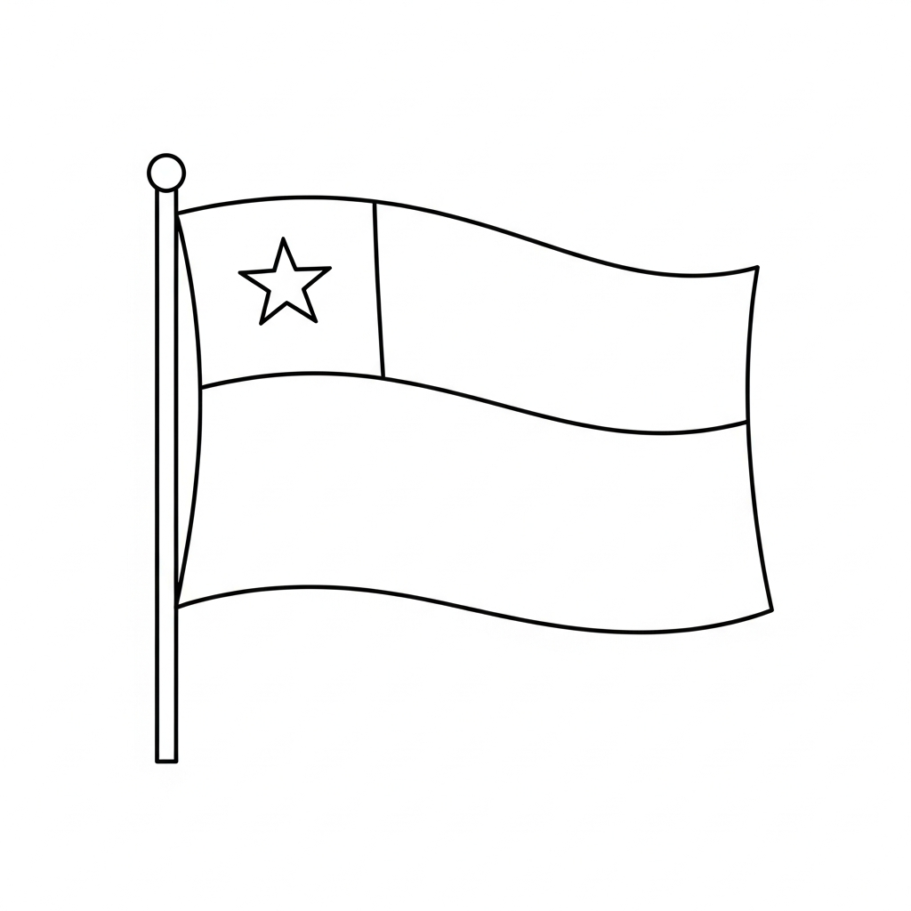 Desenho de bandeira chile para colorir com estrela e faixas simples