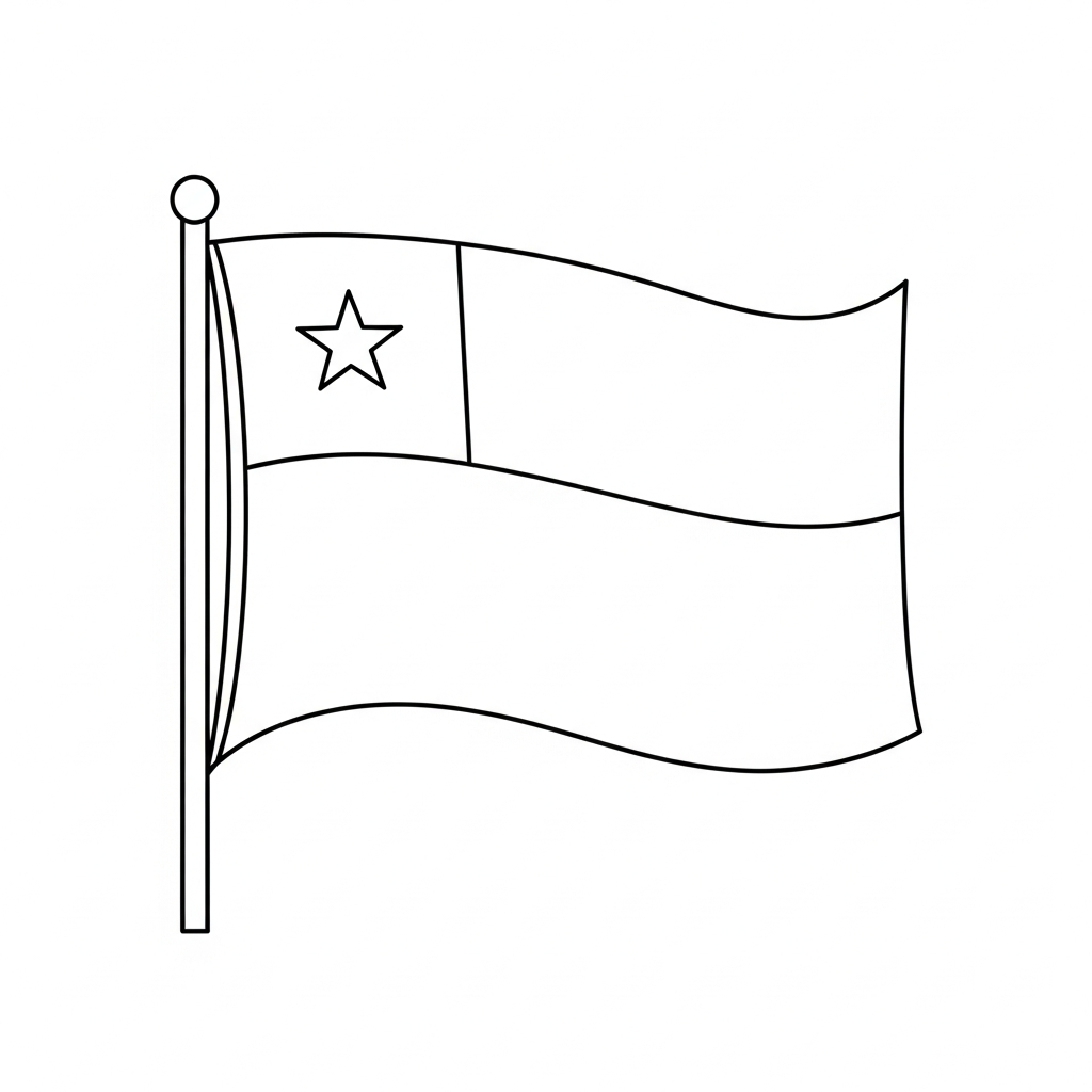 Desenho de bandeira chile para colorir com estrela e faixas simples