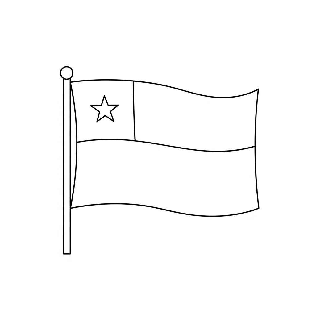 Desenho de bandeira chile para colorir com estrela e faixas simples
