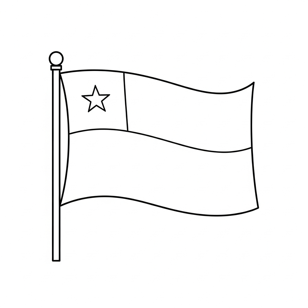 Desenho de bandeira chile para colorir com estrela e faixas simples