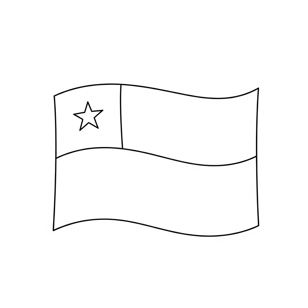 Desenho de bandeira chile para colorir com estrela e faixas simples