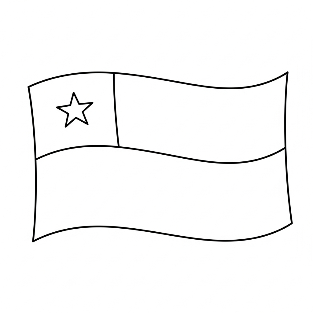 Desenho de bandeira chile para colorir com estrela e faixas nacionais