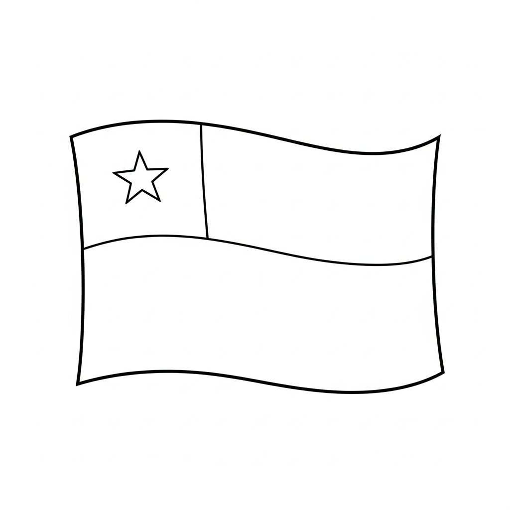 Desenho de bandeira chile para colorir com estrela e faixas simples