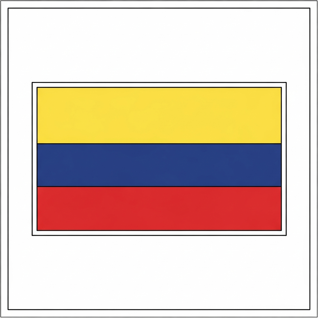 Desenho de bandeira colombia para colorir com faixas horizontais onduladas e contorno simples