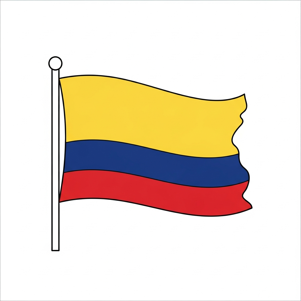 Desenho de bandeira colombia para colorir com listras horizontais e contorno simples