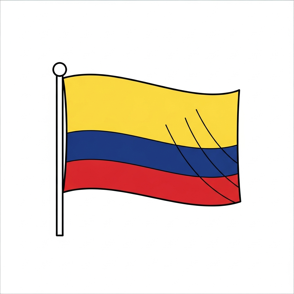 Desenho de bandeira colombia para colorir com faixas horizontais onduladas e contorno simples