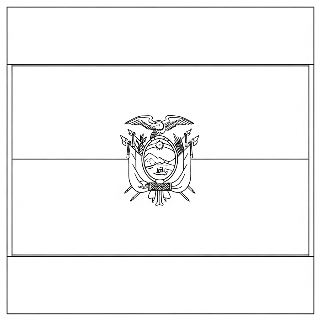 Desenho de bandeira equador para colorir com faixas horizontais e brasão central