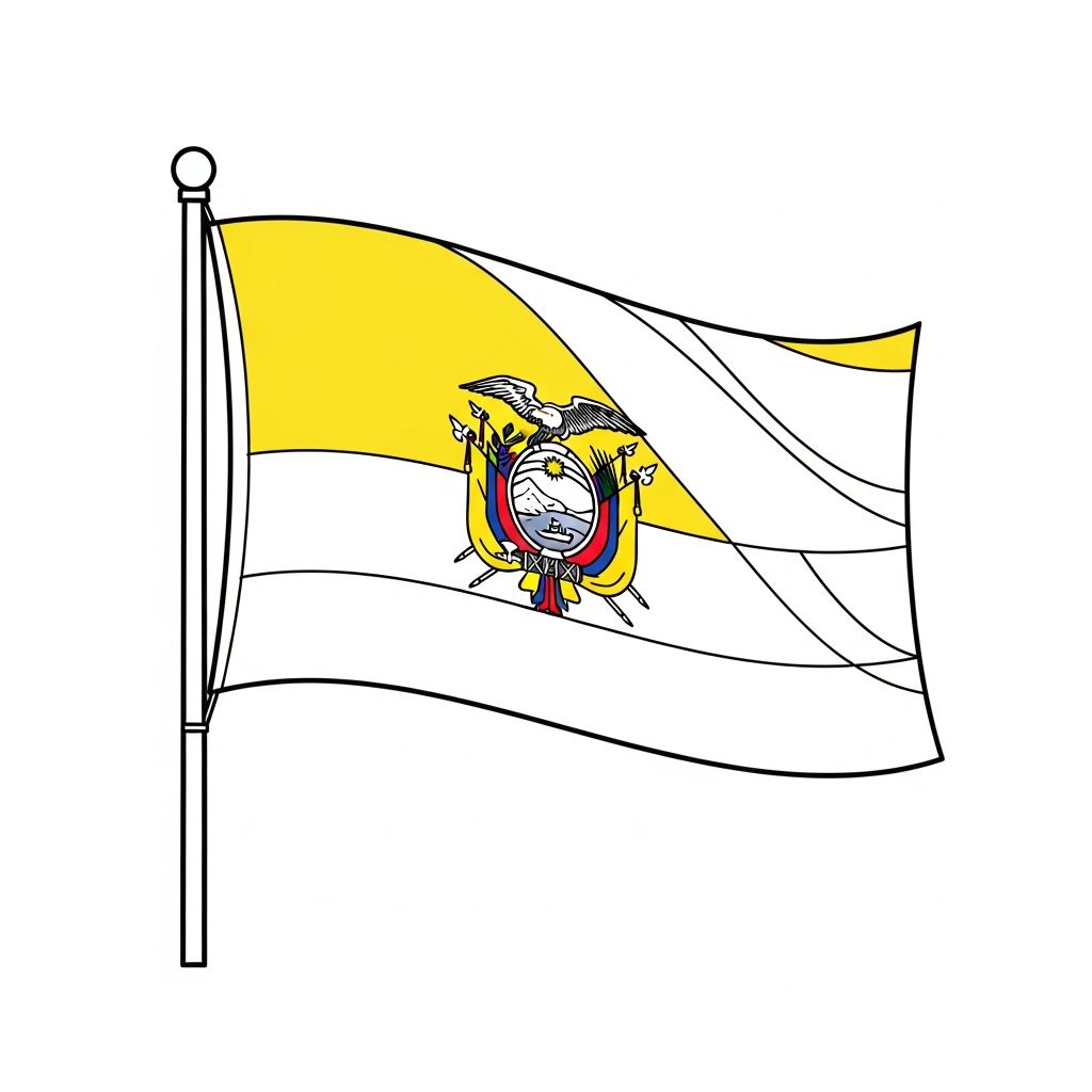 Desenho de bandeira equador para colorir com faixas horizontais e escudo central