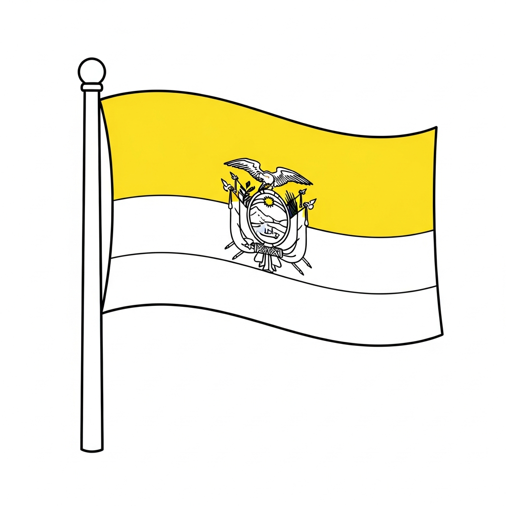 Desenho de bandeira equador para colorir com faixas horizontais e escudo central