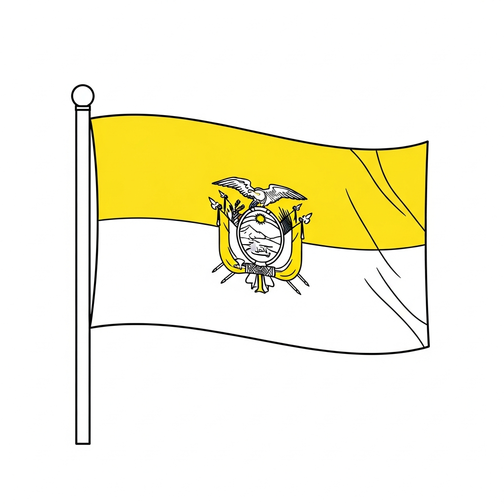 Desenho de bandeira equador para colorir com detalhes simples e contornos nítidos