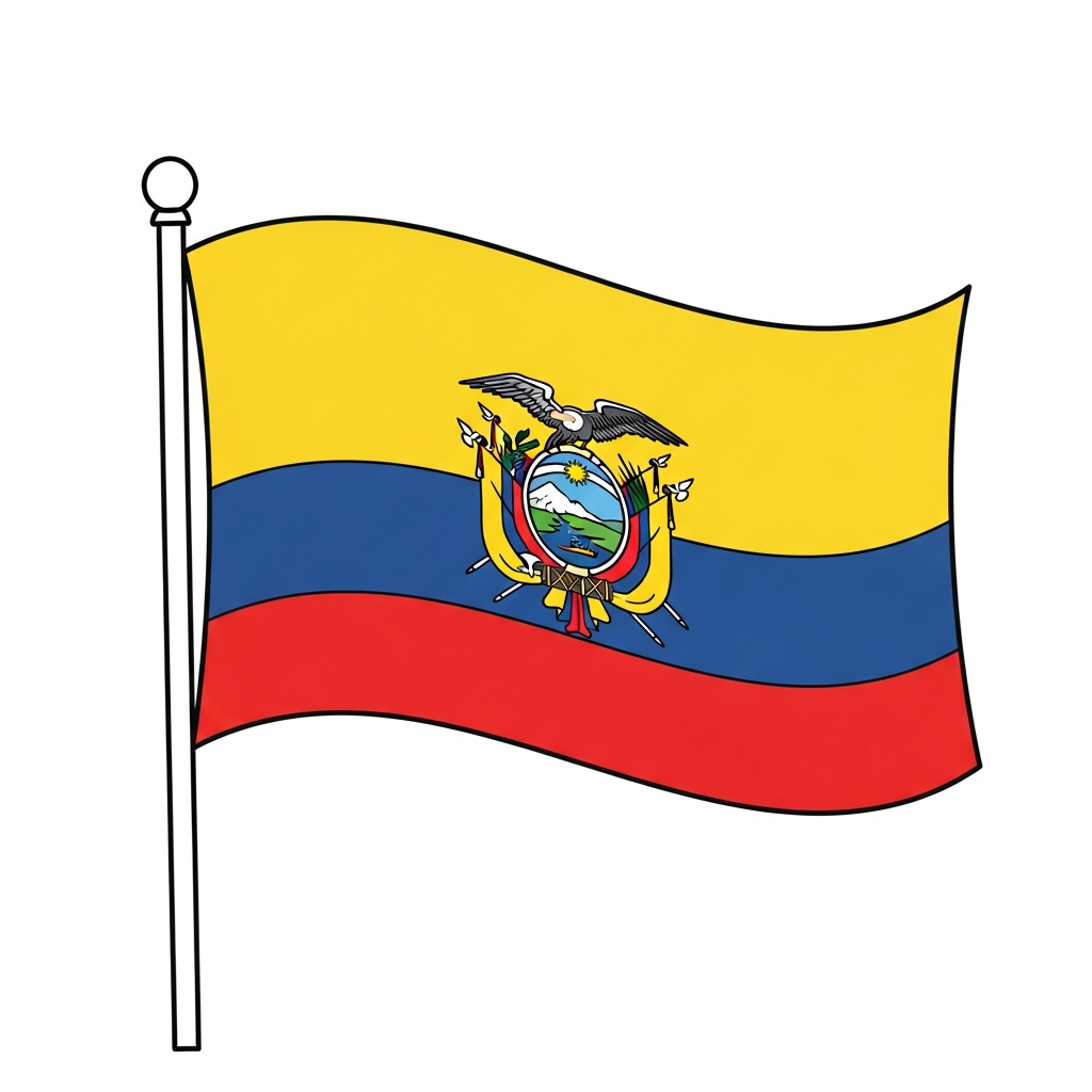 Desenho de bandeira equador para colorir com faixas e brasão central