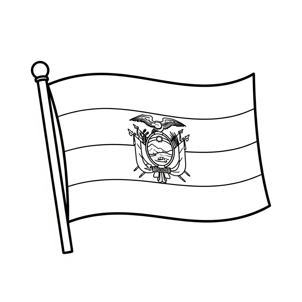 Desenho de bandeira equador para colorir com faixas horizontais e escudo central