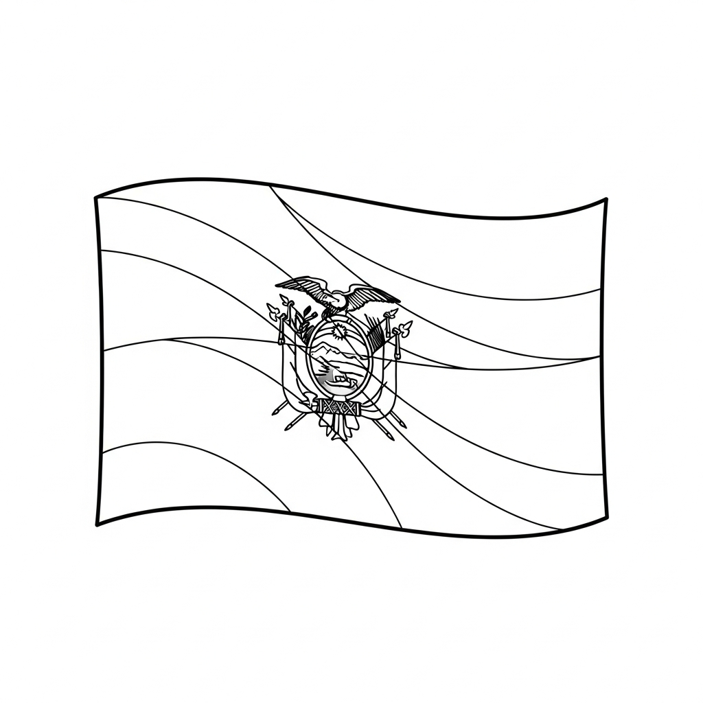 Desenho de bandeira equador para colorir com listras e brasão central